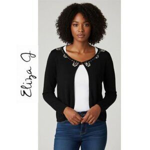 (3 for $30) ELIZA J, black cropped cardigan with crystal details, size: large